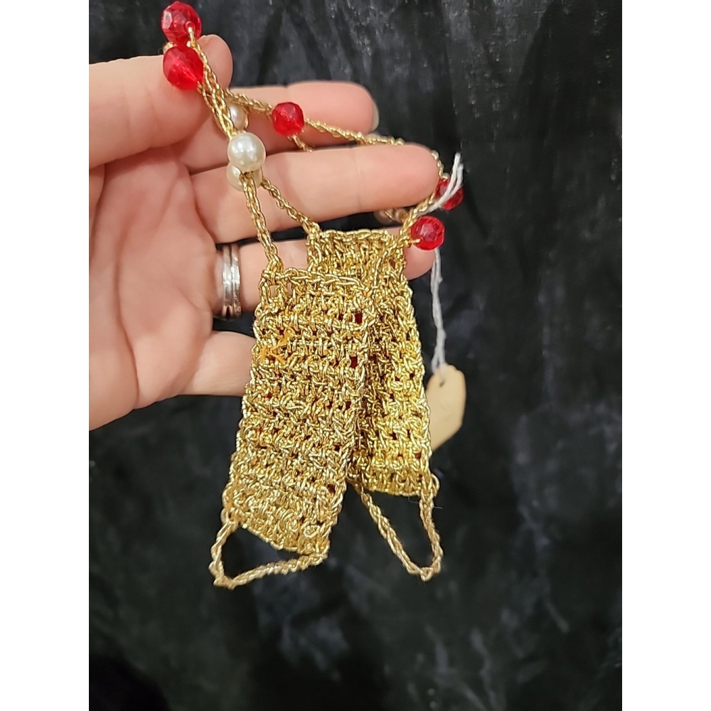 Vintage Barefoot Sandals Foot Jewelry Red Gold Pearls Small Medium - Picture 2 of 6